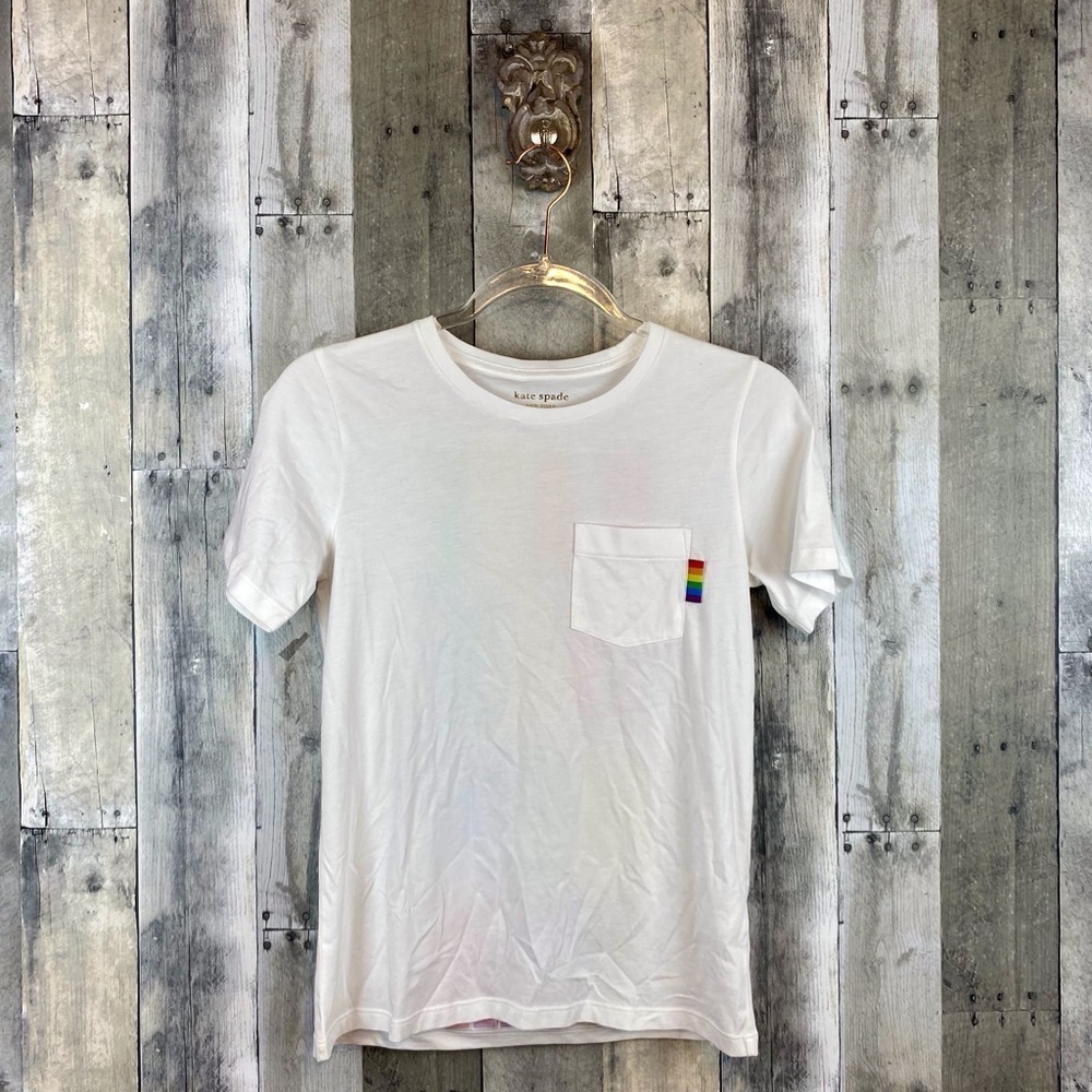 Kate Spade Rainbow Glitter Logo Tee in White Size XXS New! - Picture 3 of 12